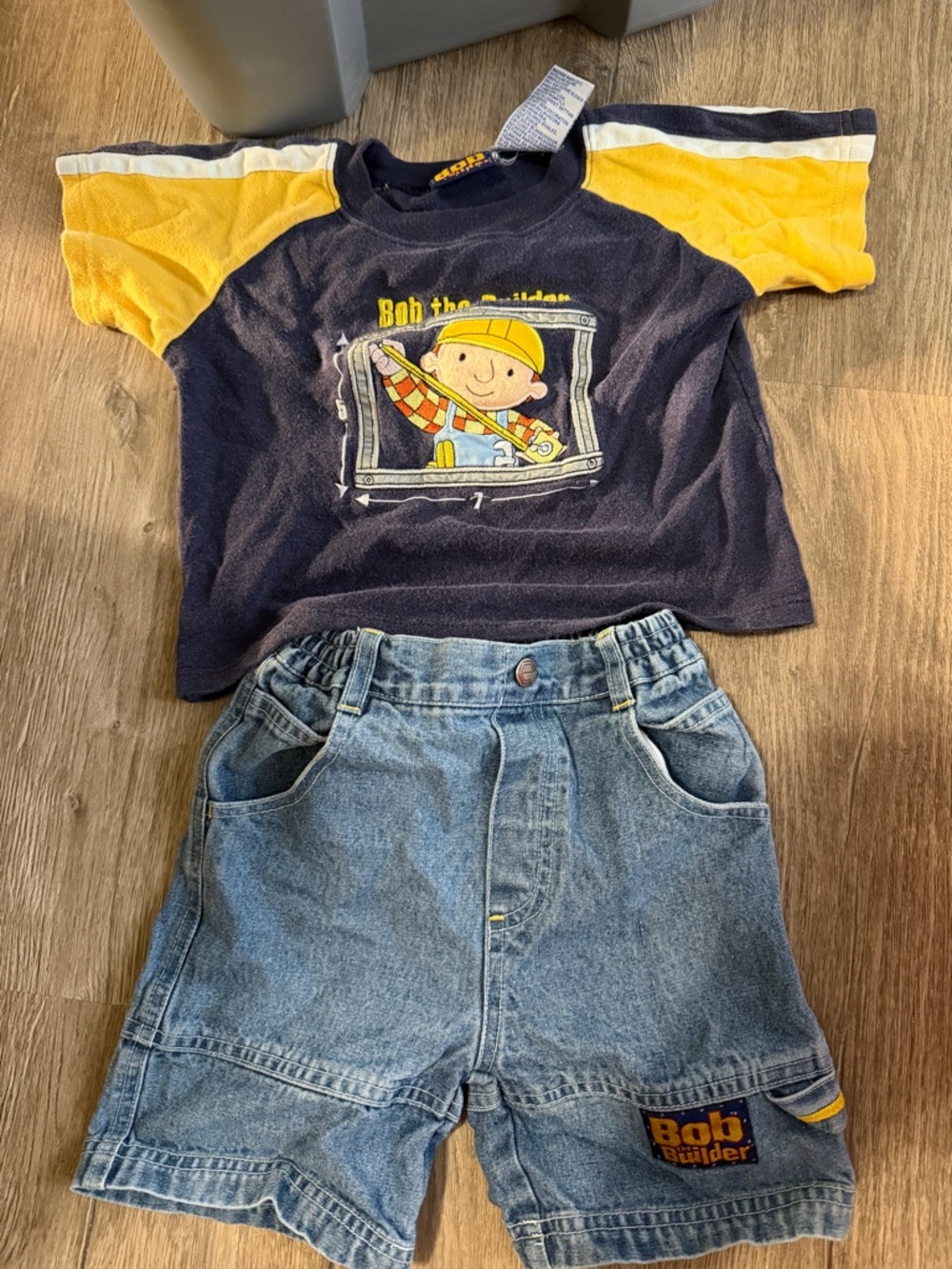 Y2K Bob the Builder Toddler Tee and Denim Shorts - Navy & Yellow